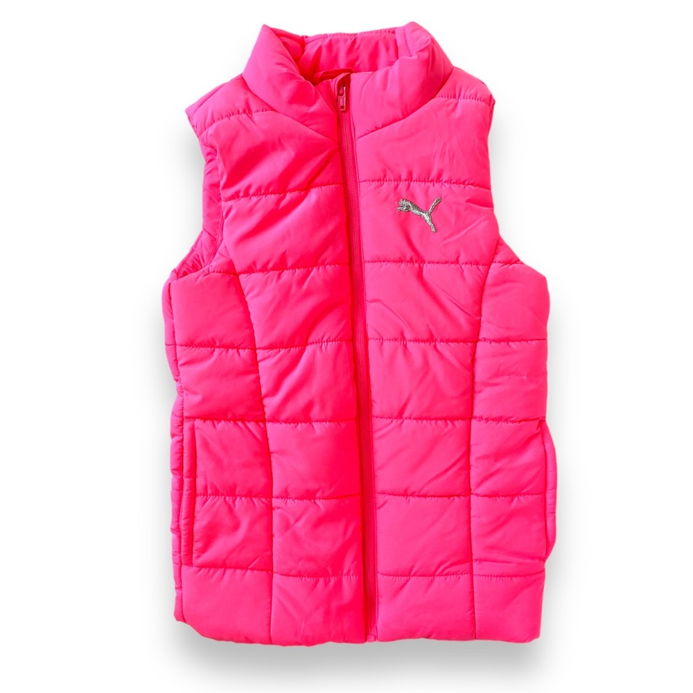 Girls PUMA Puffer Vest Sleeveless Jacket Full Front Zip Up Pink Size S7/8.